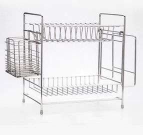 Double Tier Kitchen Dish Drying Shelf With Cutlery Holder And Chopstick Holder