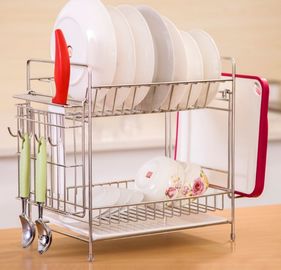 Double Tier Kitchen Dish Drying Shelf With Cutlery Holder And Chopstick Holder