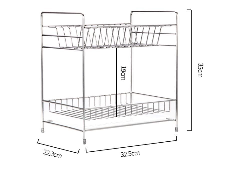 Double Tier Kitchen Dish Drying Shelf With Cutlery Holder And Chopstick Holder